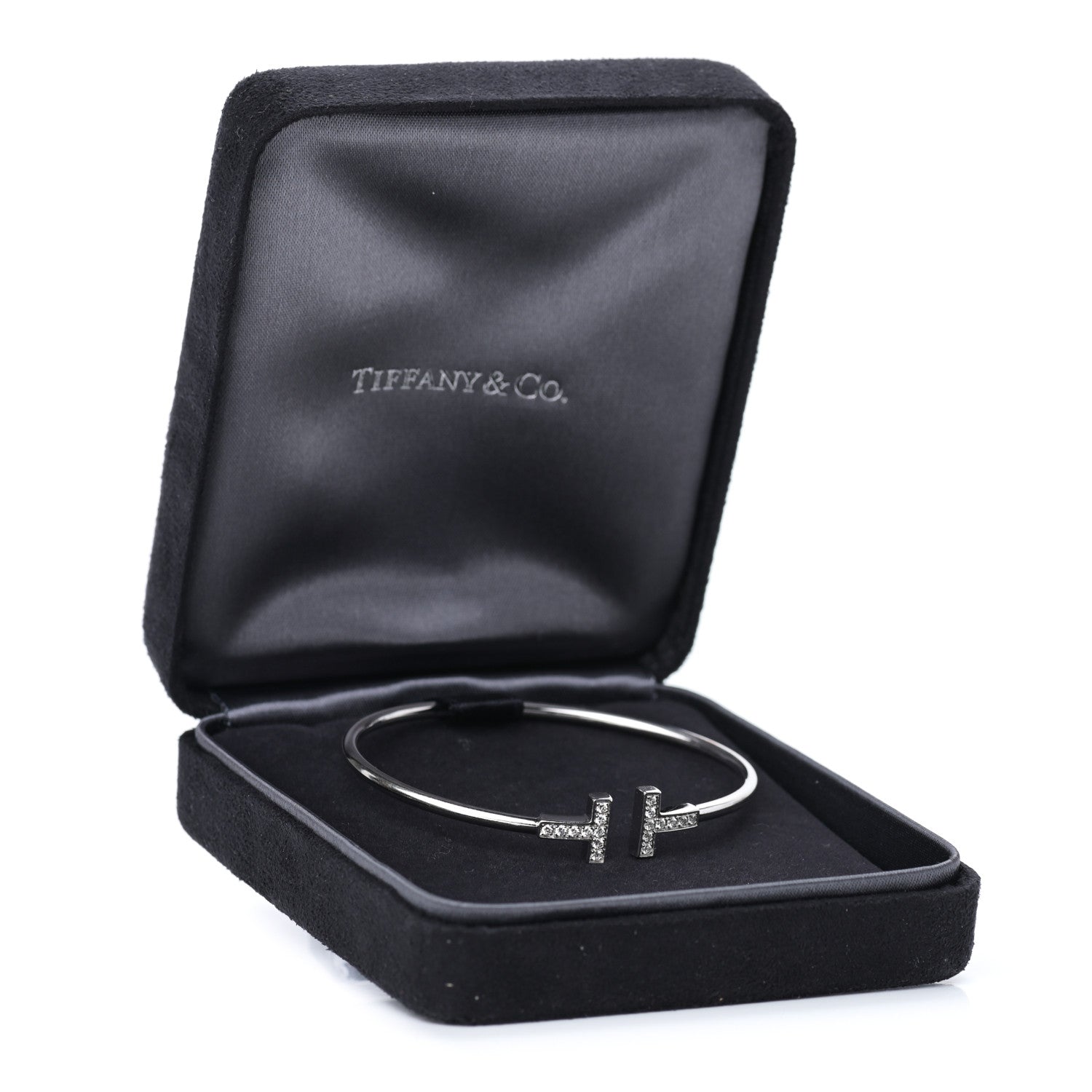 Tiffany 18K White Gold Diamond T Wire Bracelet 4 of 4