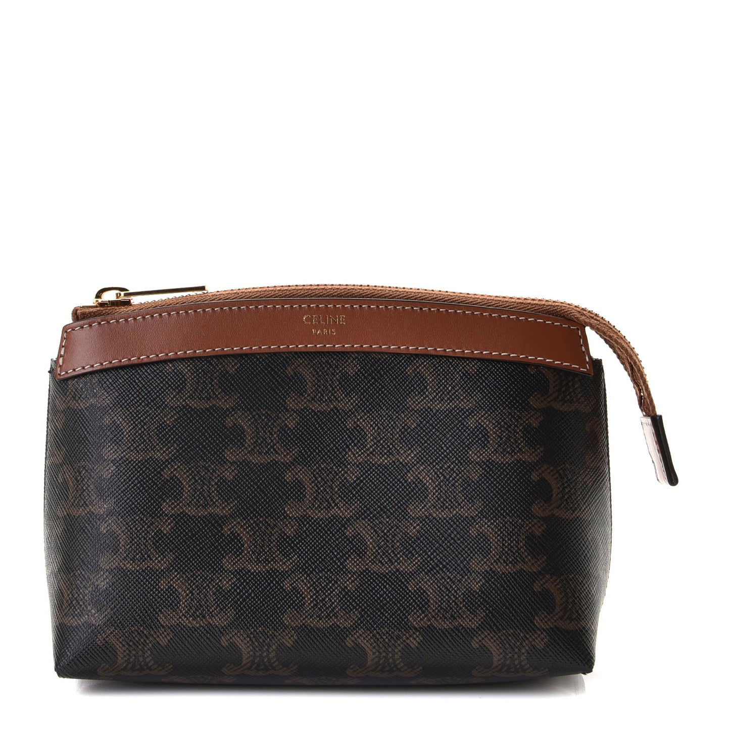 Triomphe Canvas Calfskin Small Zipped Pouch Tan