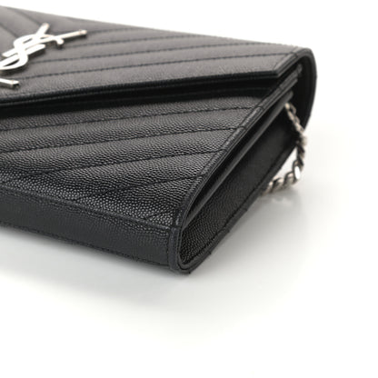 Saint Laurent Grain De Poudre Matelasse Chevron Monogram Chain Wallet Black 9 of 10