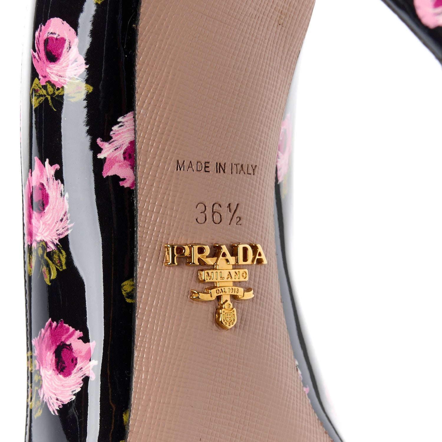 Prada Vernice Rose Print 85mm Pumps 36.5 Black 6 of 8