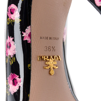 Prada Vernice Rose Print 85mm Pumps 36.5 Black 6 of 8