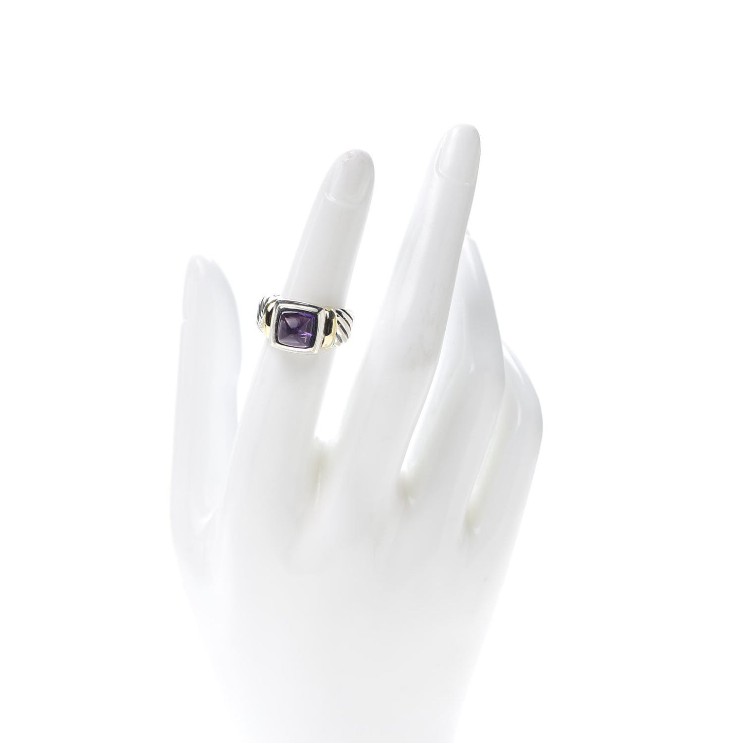 Sterling Silver 14K Yellow Gold Amethyst Cable Ring 50 5.5
