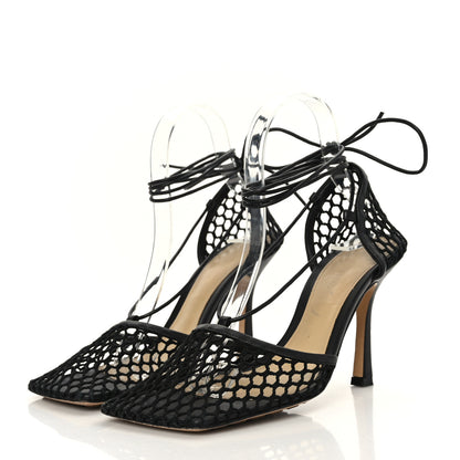 Bottega Veneta Mesh Nappa Stretch Ankle Tie Sandals 38.5 Black 3 of 7