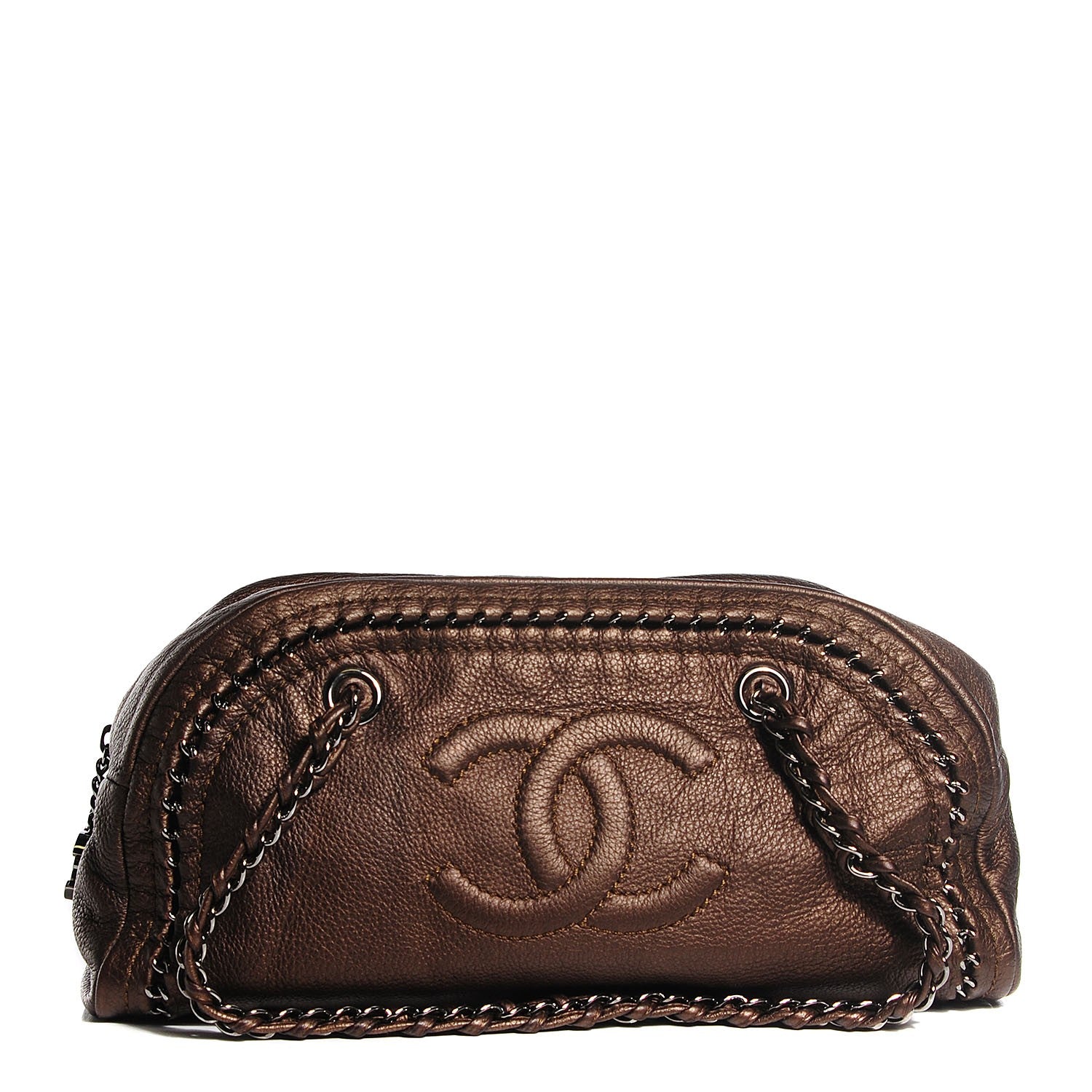 Chanel Metallic Deerskin Luxe Ligne Medium Bowler Tote Khaki 1 of 7