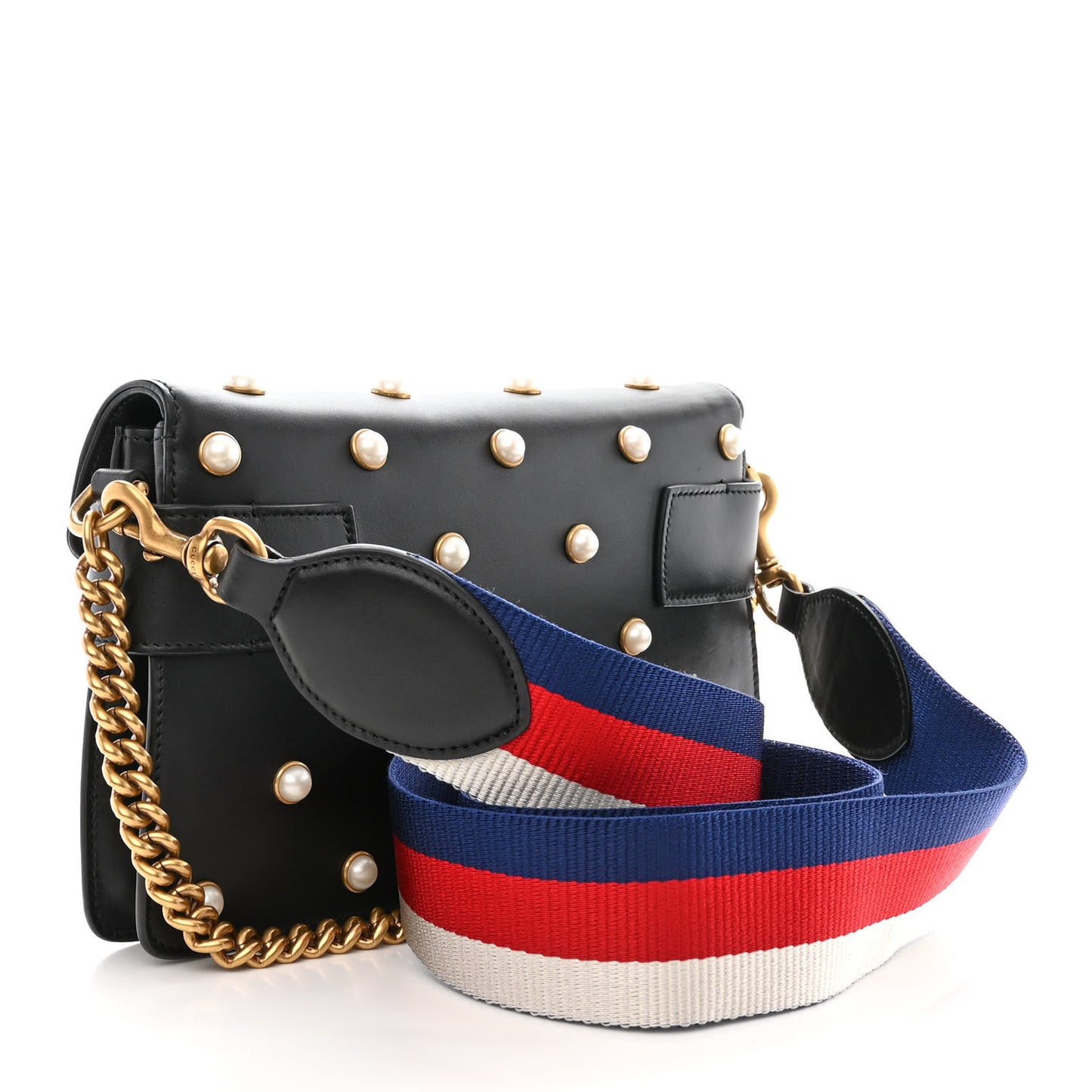 Nappa Pearl Studded Mini Queen Margaret Broadway Shoulder Bag Black