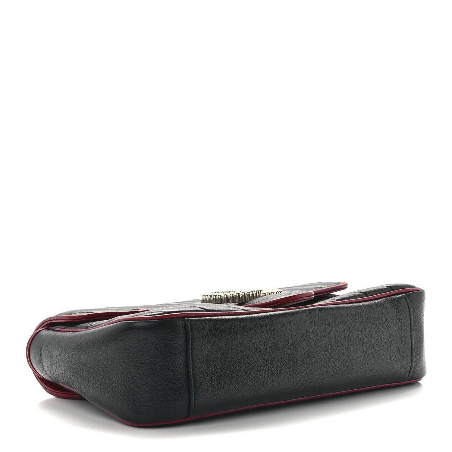 Gucci Vintage Effect Calfskin Matelasse Diagonal Small Torchon GG Marmont Shoulder Bag Black Romantic Cherry 4 of 12