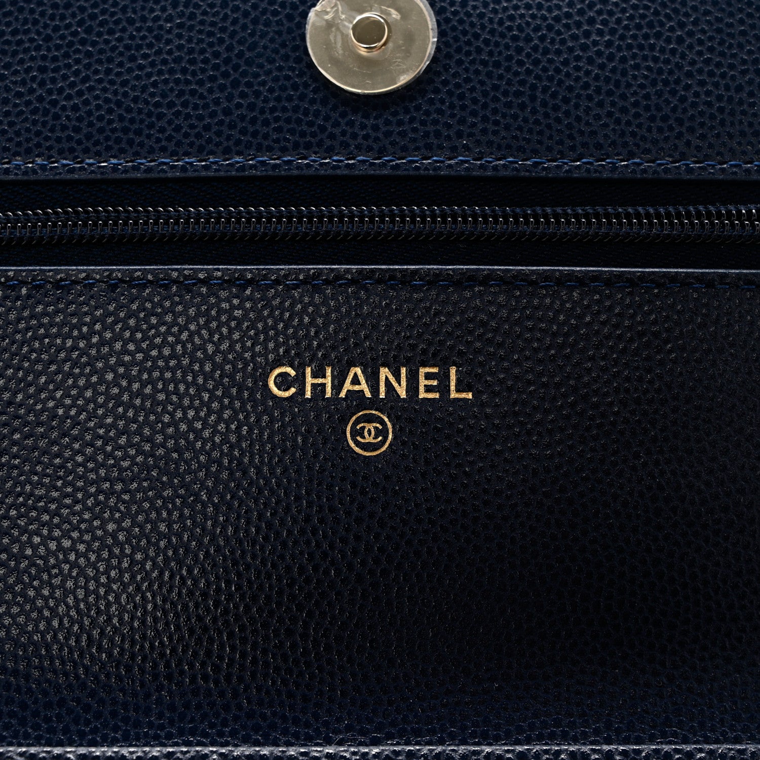 Chanel Caviar Quilted Crystal Enamel CC Wallet On Chain WOC Navy 6 of 12
