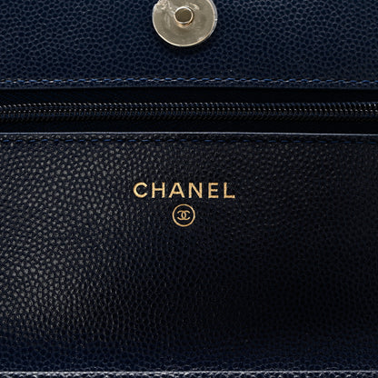 Chanel Caviar Quilted Crystal Enamel CC Wallet On Chain WOC Navy 6 of 12