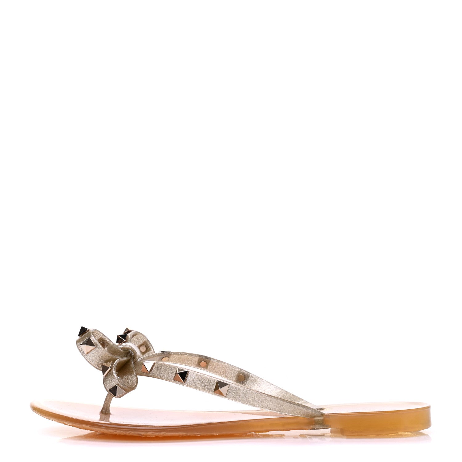 Valentino Garavani PVC Jelly Glitter Rockstud Bow Thong Sandals 38 Oro 1 of 8