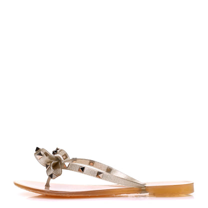 Valentino Garavani PVC Jelly Glitter Rockstud Bow Thong Sandals 38 Oro 1 of 8