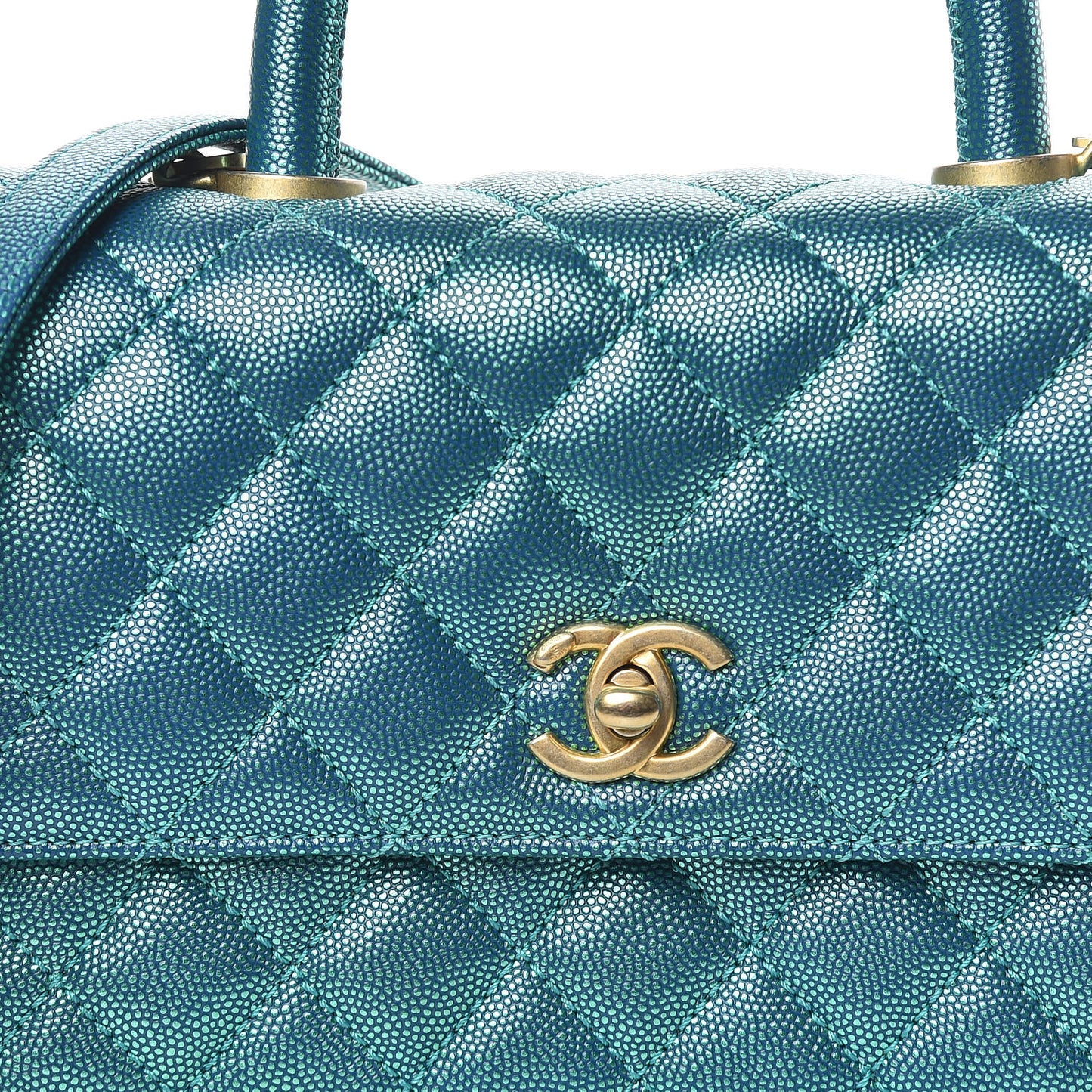 Metallic Caviar Quilted Mini Coco Handle Flap Blue