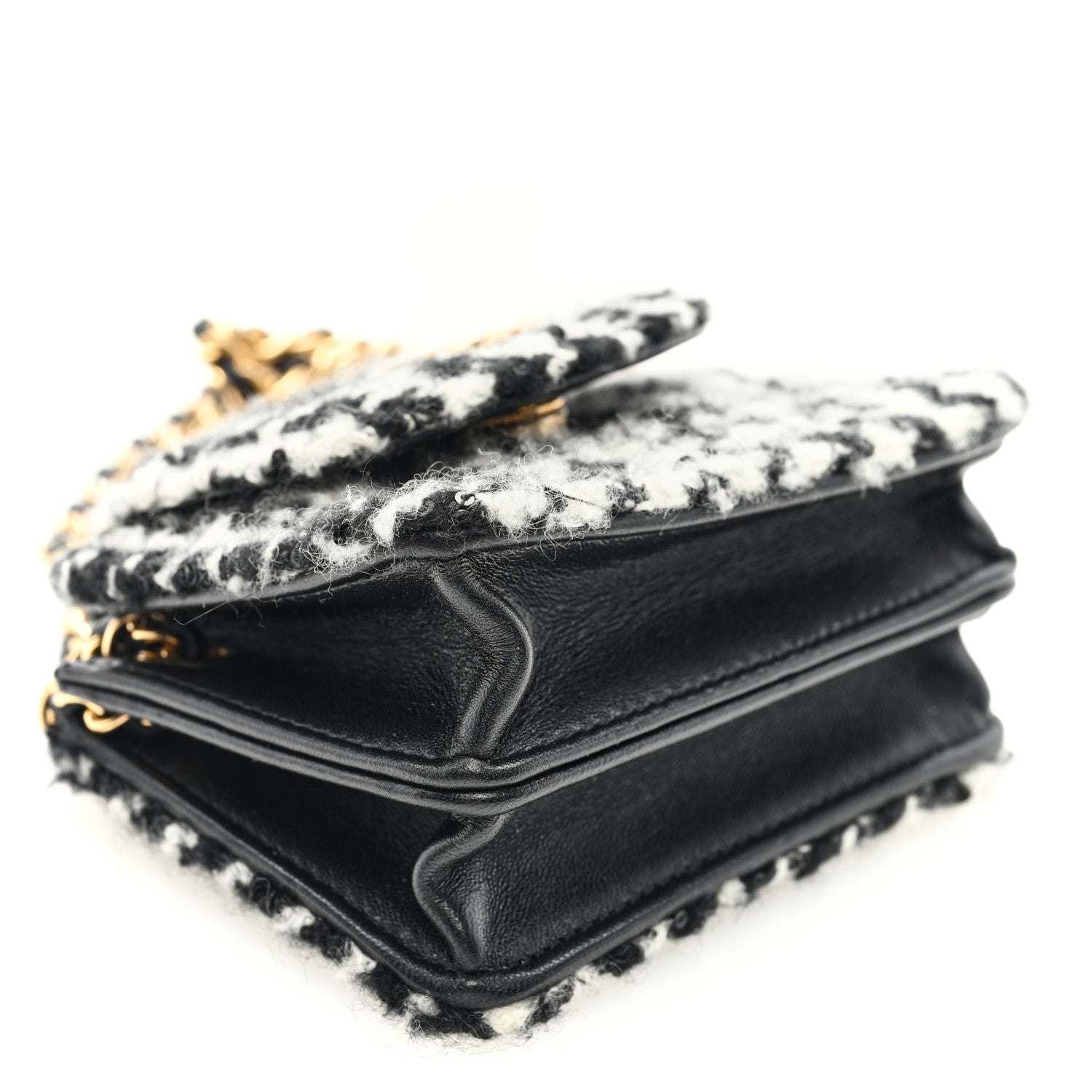 Chanel Tweed Houndstooth Quilted Mini Accordion Clutch With Chain White Black 4 of 10