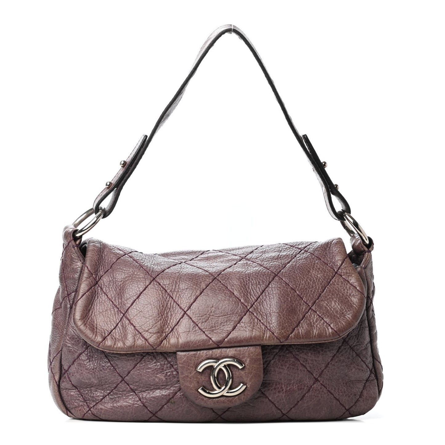 Glazed Calfskin Stitched On The Road Flap Purple