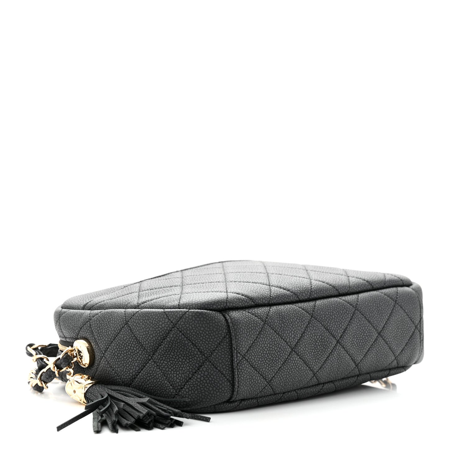 Iridescent Caviar Quilted Small Coco Tassel Camera Case Black