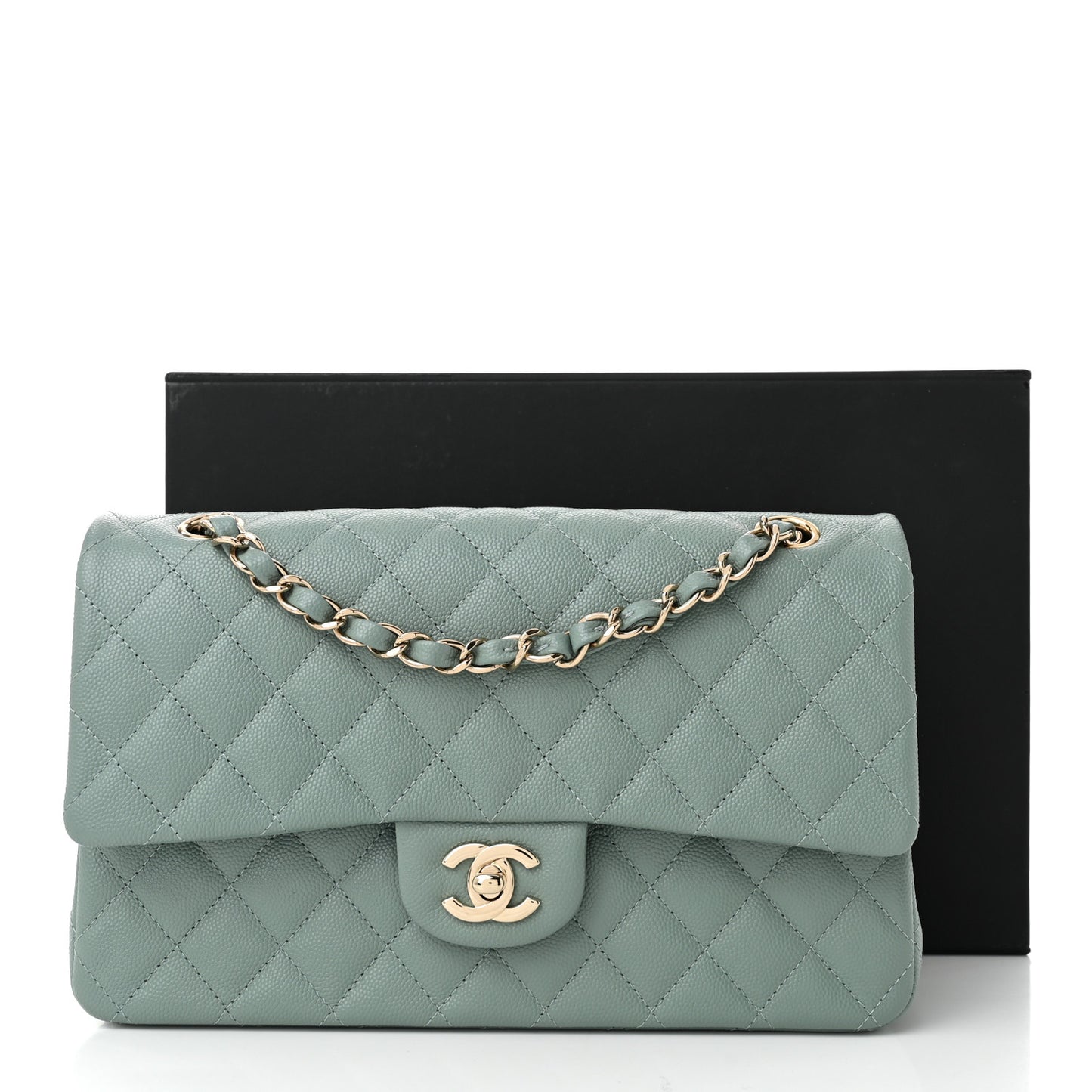 Caviar Quilted Medium Double Flap Dark Green
