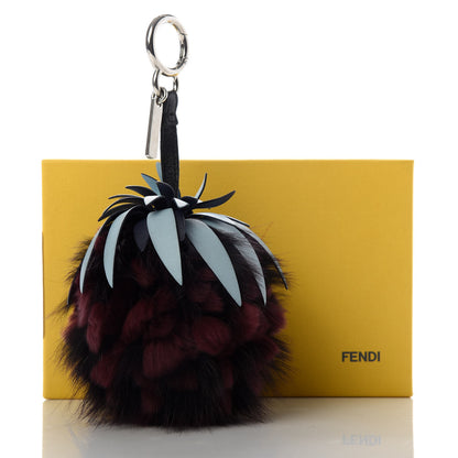 Fendi Fox Rabbit Fur Nappa Pineapple Bag Charm Bordeaux Turchese Pallido Multicolor 4 of 4