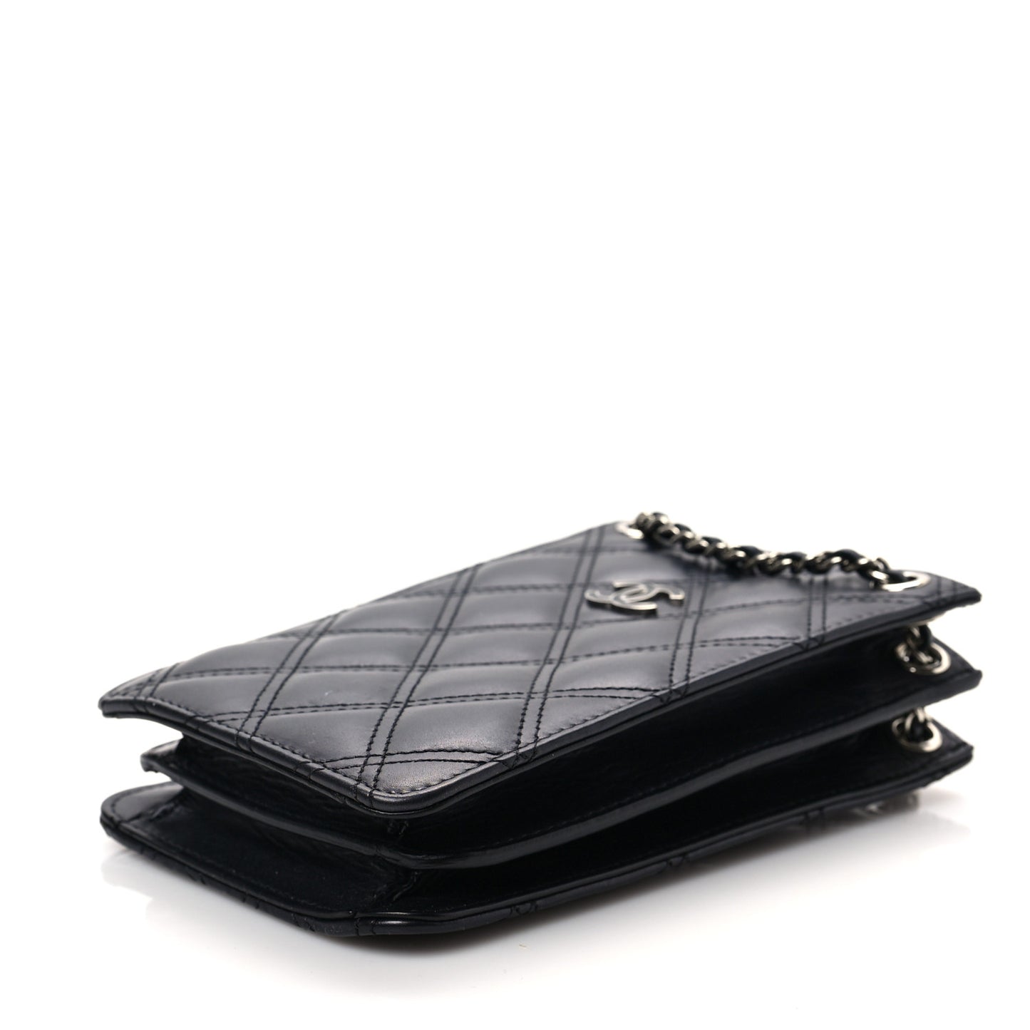 Calfskin Quilted Crossbody CC Phone Holder Black