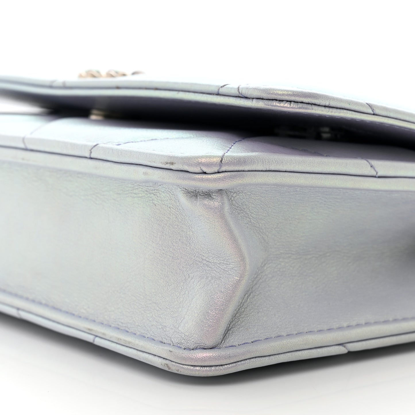 Iridescent Calfskin Quilted Chanel 19 Wallet On Chain WOC Light Purple