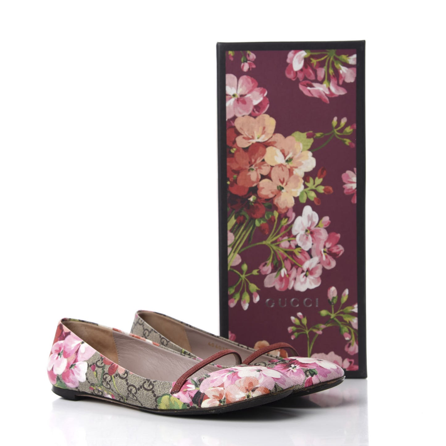 GG Supreme Monogram Blooms Ballet Flats 36 Beige Multicolor Dry Rose