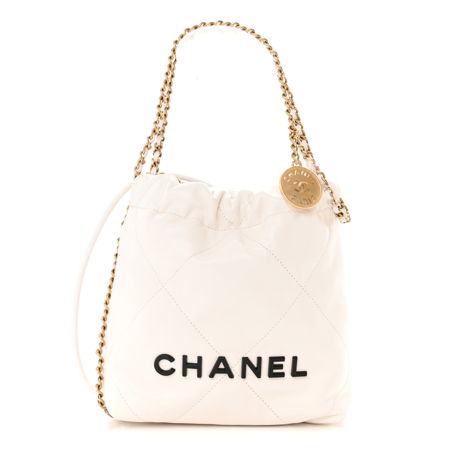 Shiny Calfskin Quilted Mini Chanel 22 White Black