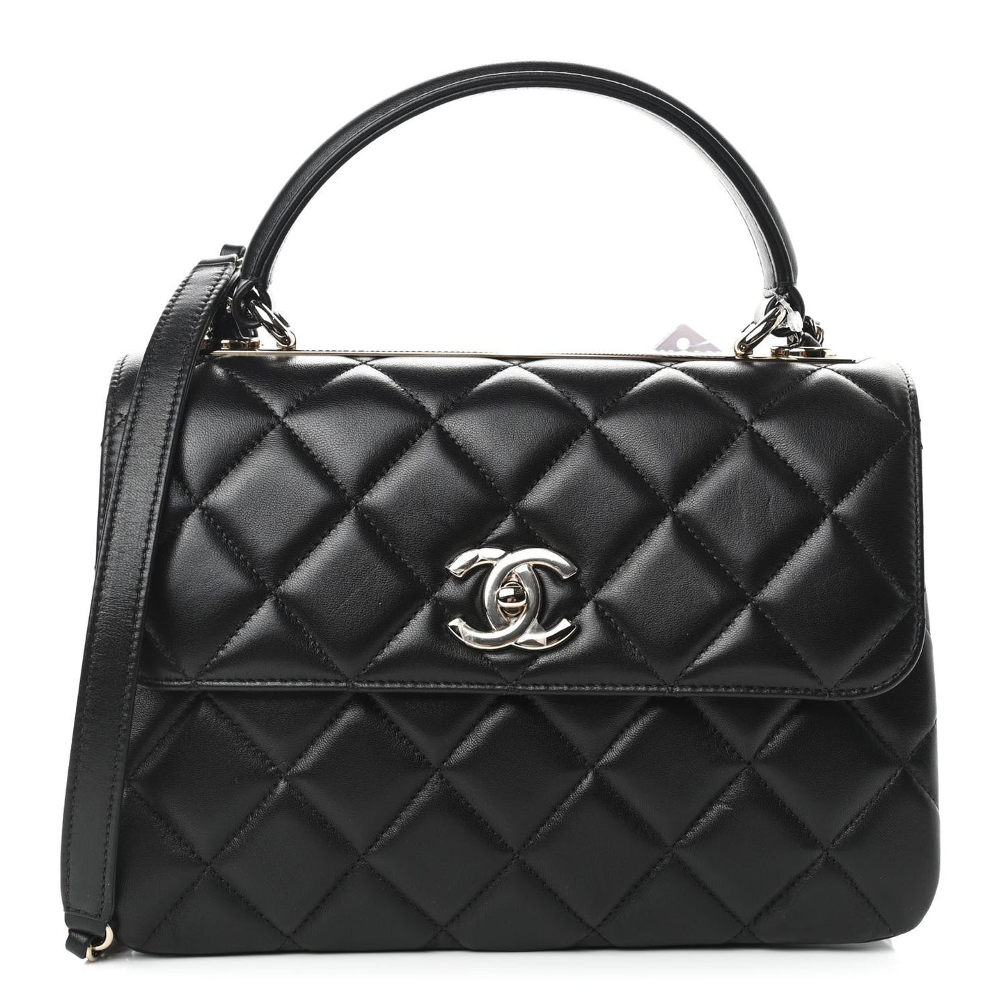 Lambskin Quilted Small Trendy CC Dual Handle Flap Bag Black