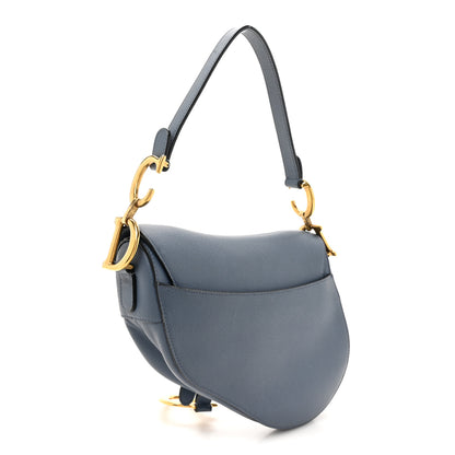 Christian Dior Grained Calfskin Saddle Bag Denim Blue 3 of 14