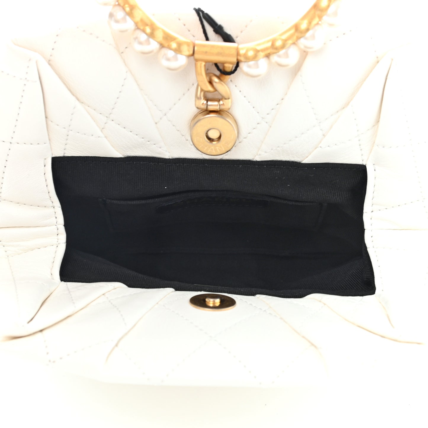 Lambskin Quilted Pearl Crown Clutch Bag White