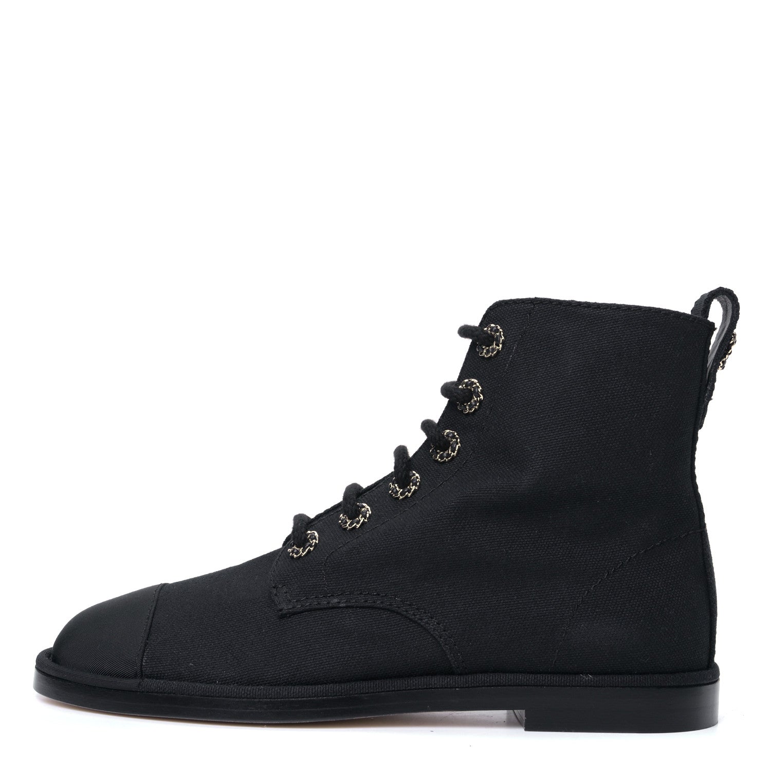 Chanel Cotton Grosgrain Cap Toe CC Lace Up Boots 37 Black 1 of 15