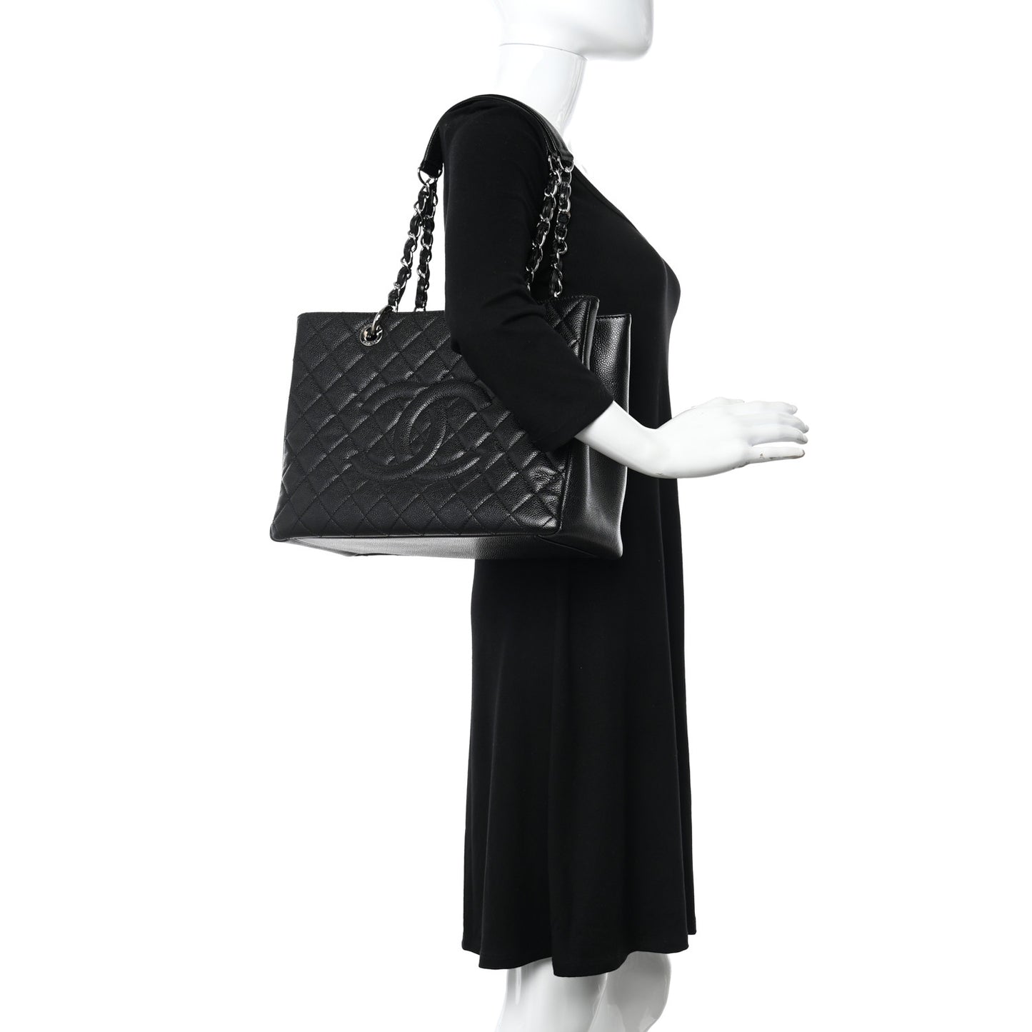 Caviar Quilted Grand Shopping Tote GST Black