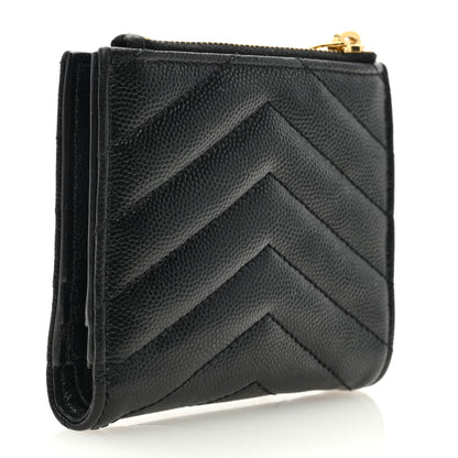 Saint Laurent Grain De Poudre Matelasse Chevron Monogram Zipped Card Case Black 3 of 6