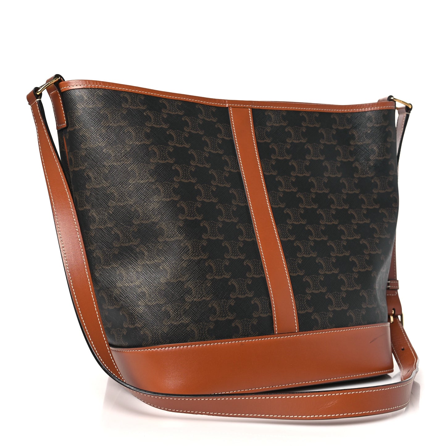 Triomphe Canvas Calfskin Medium Bucket Bag Tan