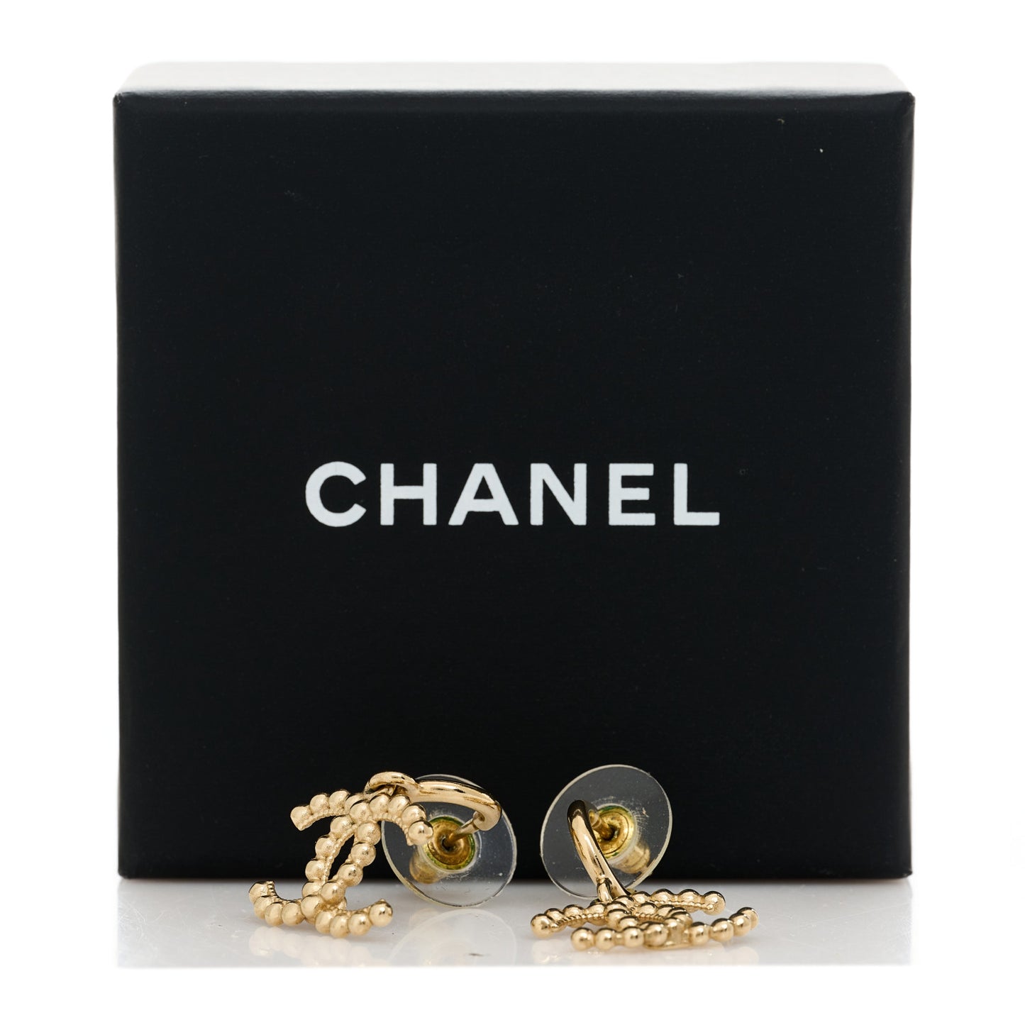 Metal Bead CC Drop Earrings Gold