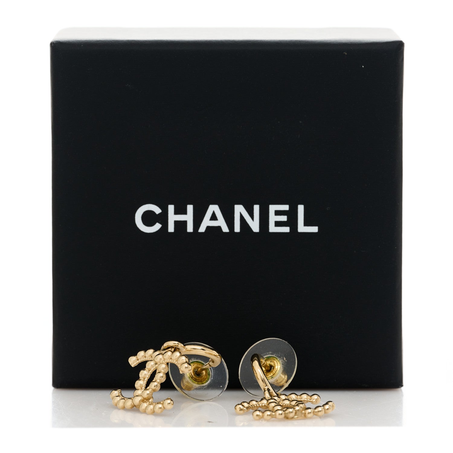 Chanel Metal Bead CC Drop Earrings Gold 5 of 5