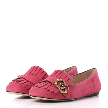 Gucci Kid Scamosciato GG Marmont Fringe Flats 37.5 Hot Pink 3 of 11