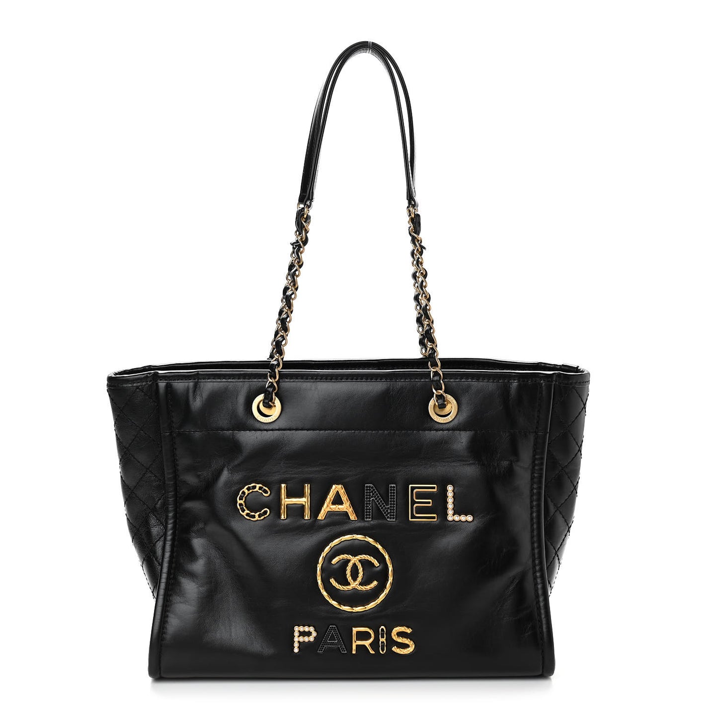 Aged Calfskin Small Charms Deauville Tote Black