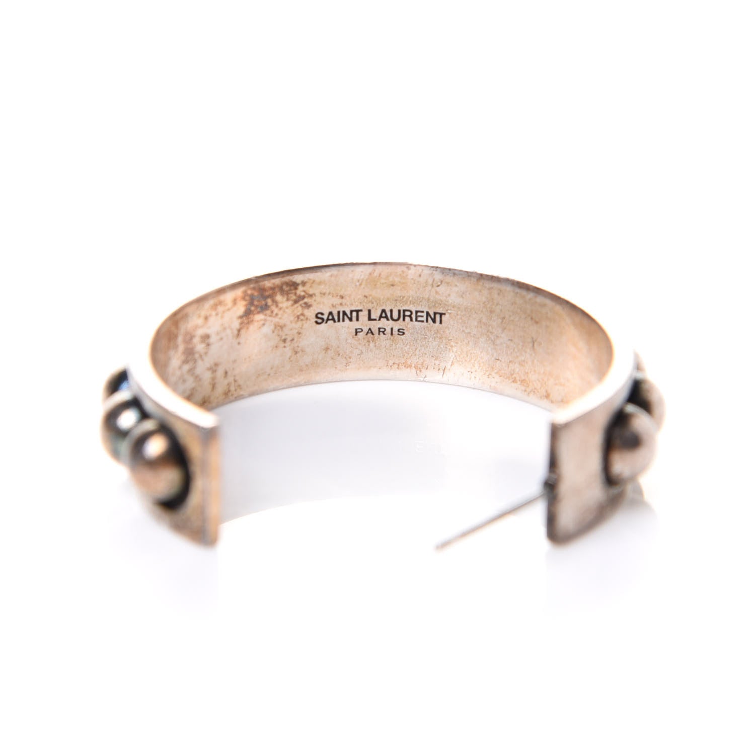 Saint Laurent Brass Marrakech Round Hoop Earrings Silver 4 of 5