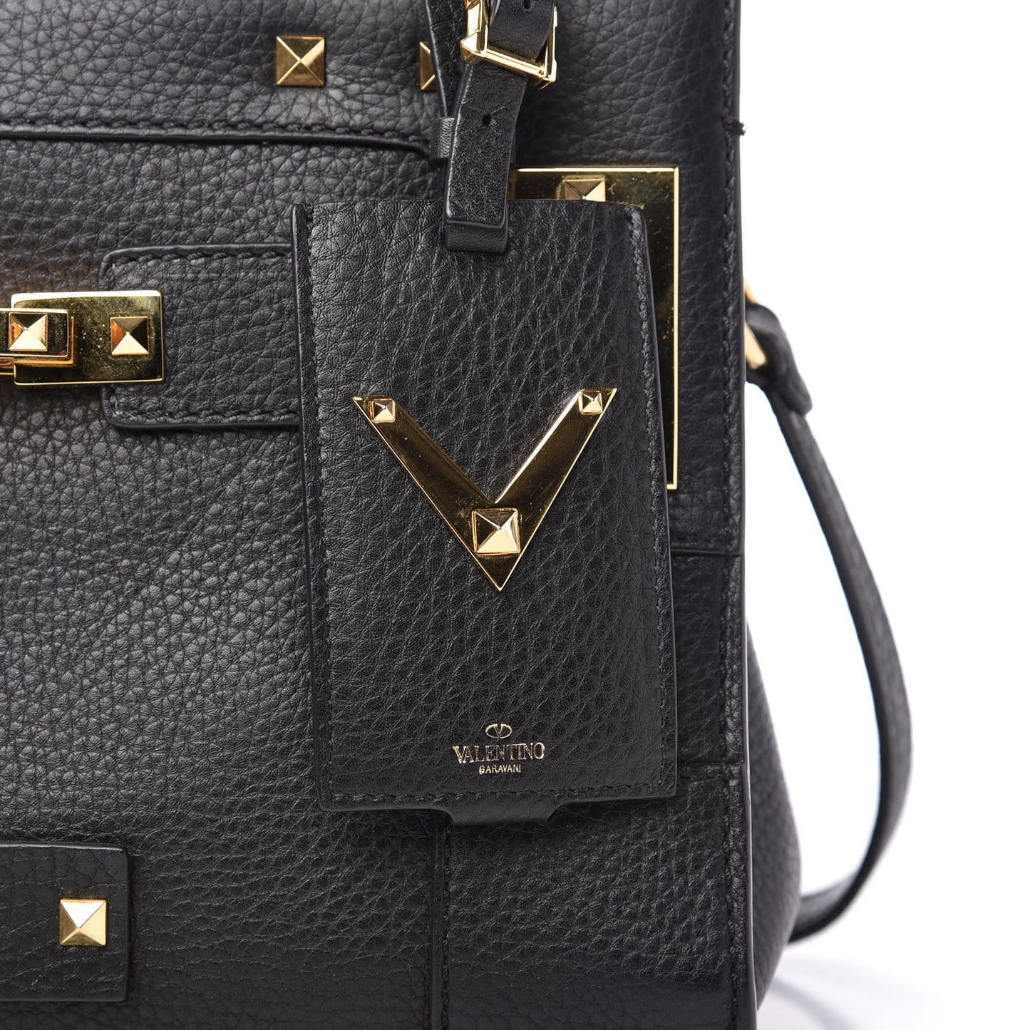 Grained Calfskin Twist Lock My Rockstud Shoulder Bag Black