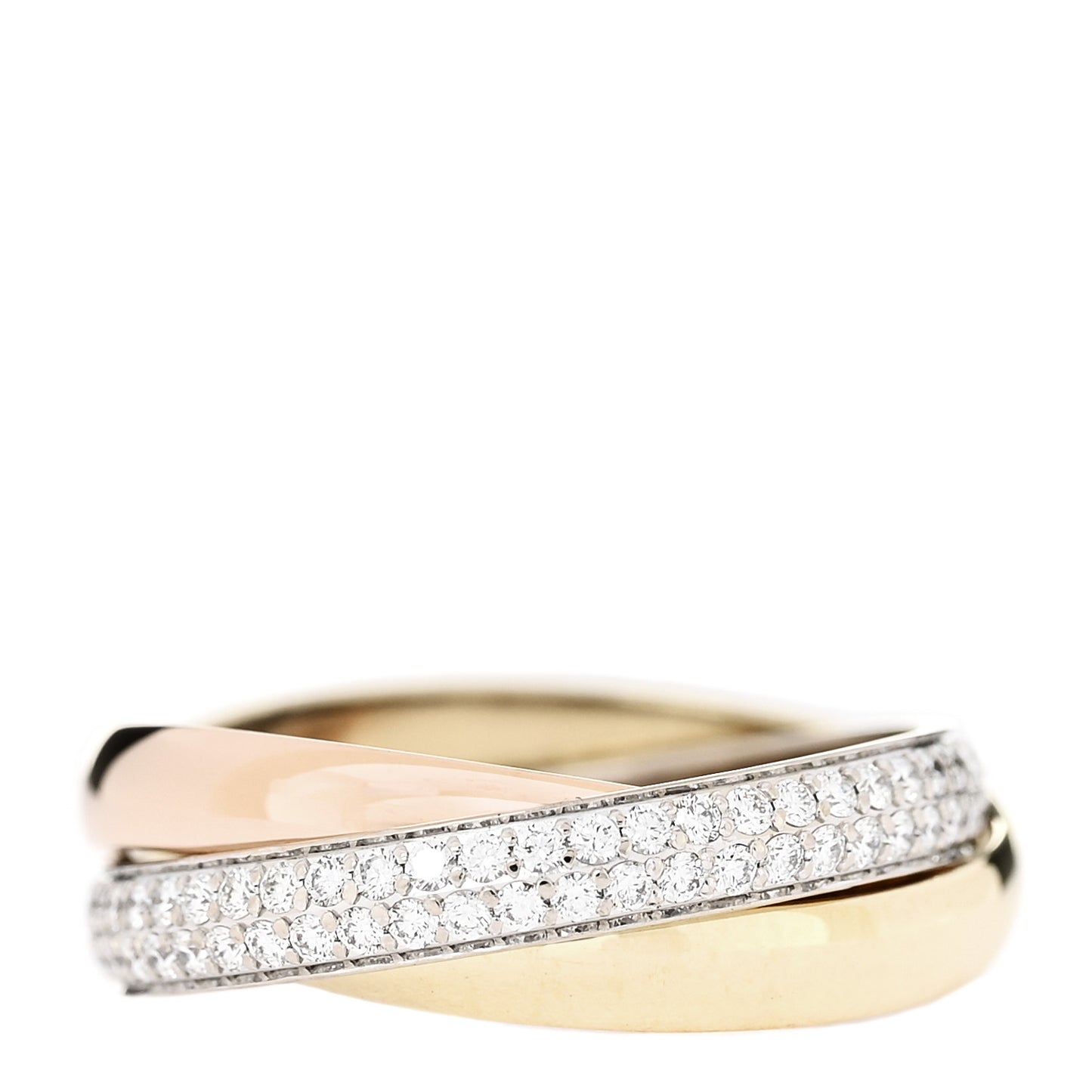 18K White Yellow Pink Gold Diamond Small Trinity Paved Ring 51 5.75