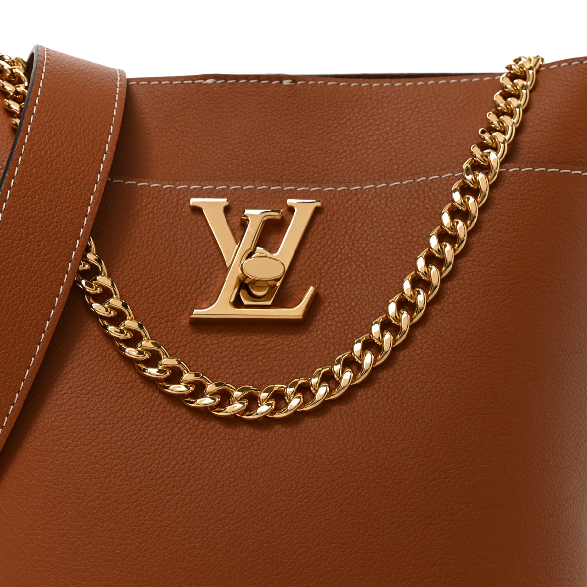 Calfskin Lock and Walk Bucket Cognac