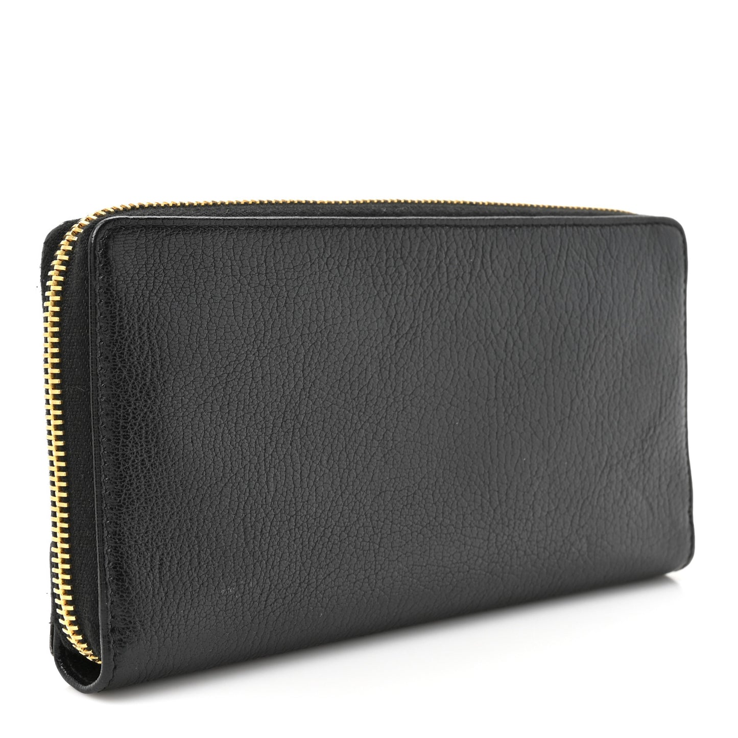 Chevre Gold Metallic Edge Hardware Continental Zip Around Wallet Black