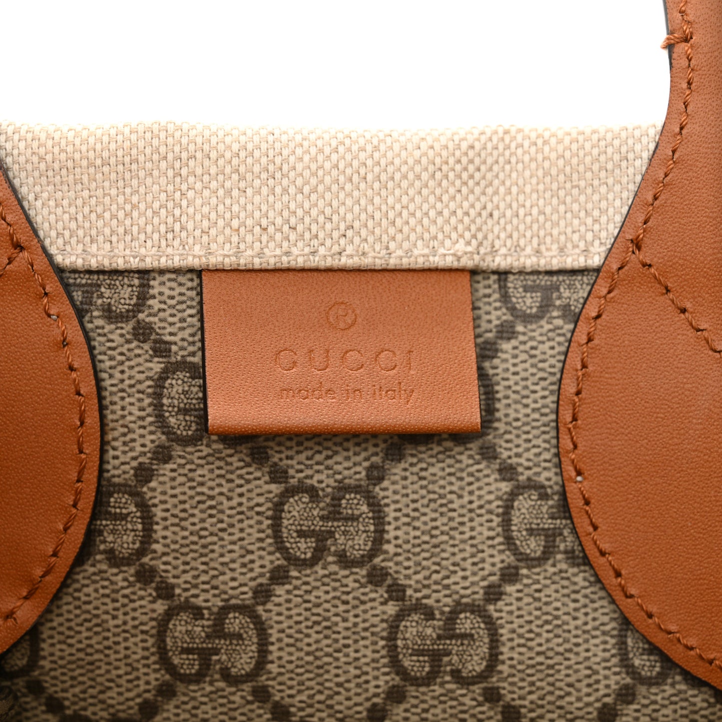 Canvas Calfskin Logo Print Medium Tote Bag Brown