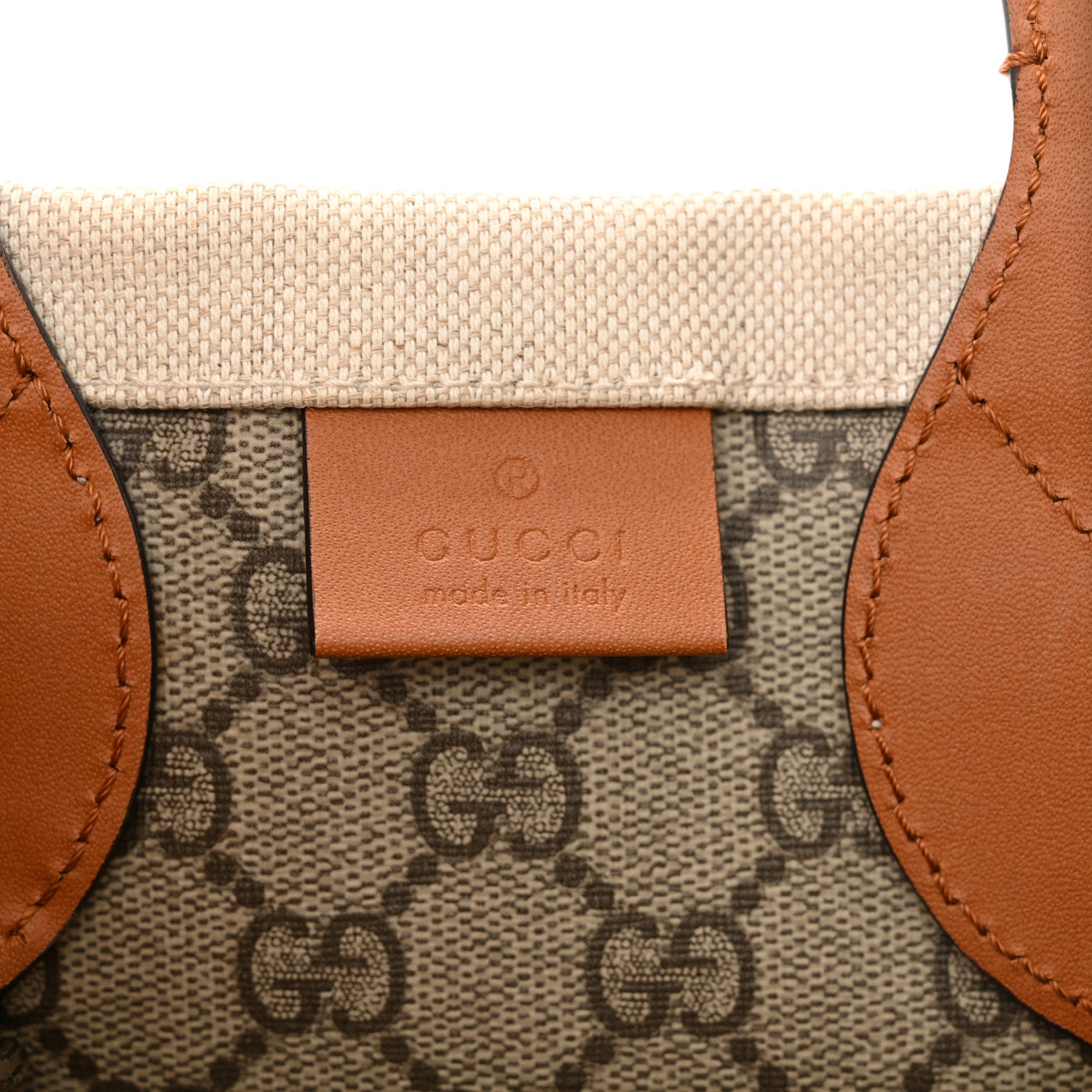 Gucci Canvas Calfskin Logo Print Medium Tote Bag Brown 7 of 12