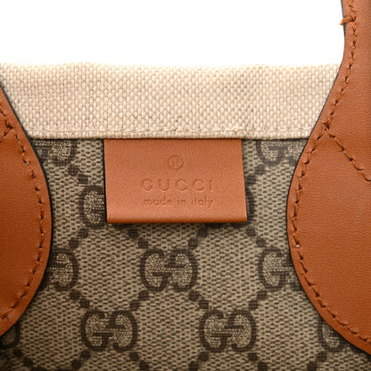 Gucci Canvas Calfskin Logo Print Medium Tote Bag Brown 7 of 12