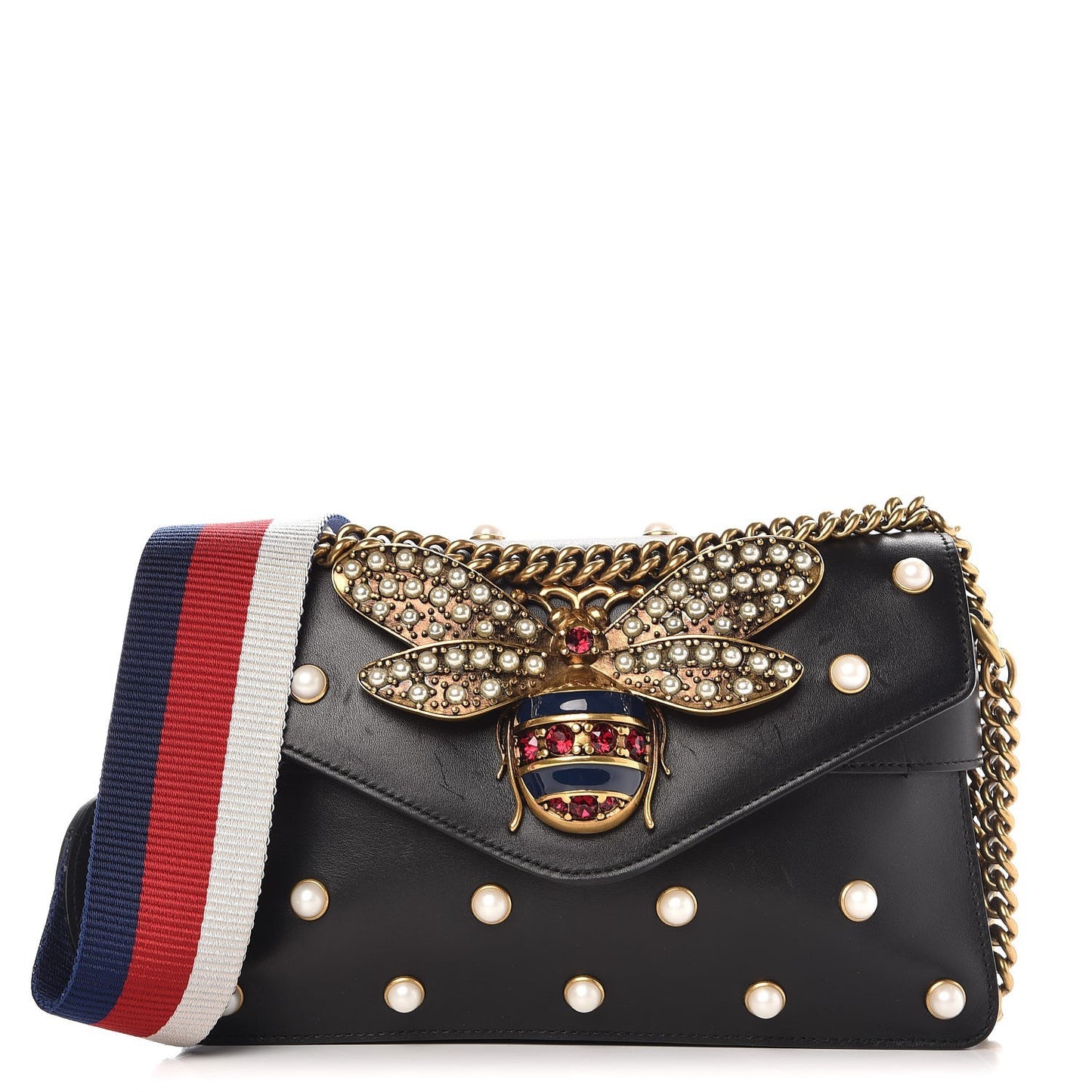 Nappa Pearl Studded Mini Queen Margaret Broadway Shoulder Bag Black