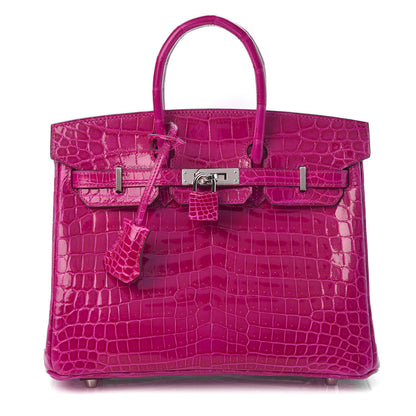 Hermes Shiny Niloticus Crocodile Birkin 25 Rose Scheherazade 1 of 29