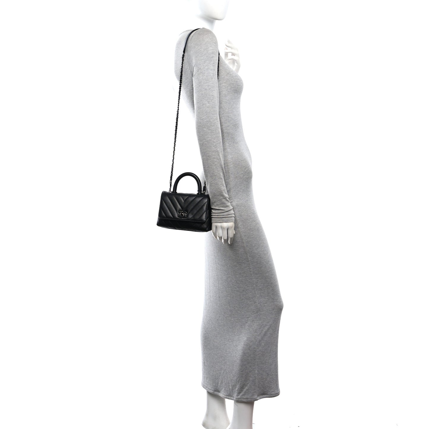 Caviar Chevron Quilted Extra Mini Coco Handle Flap So Black
