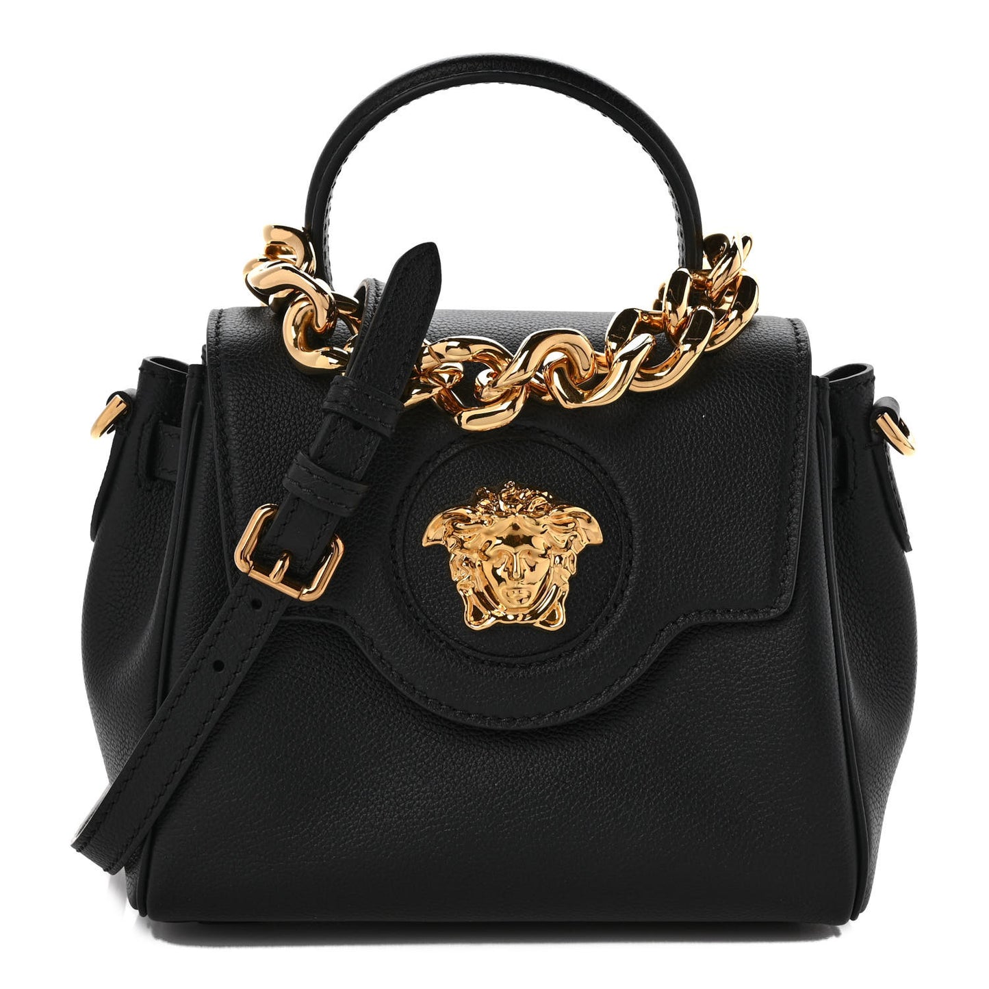 Grained Calfskin Small La Medusa Top Handle Bag Black