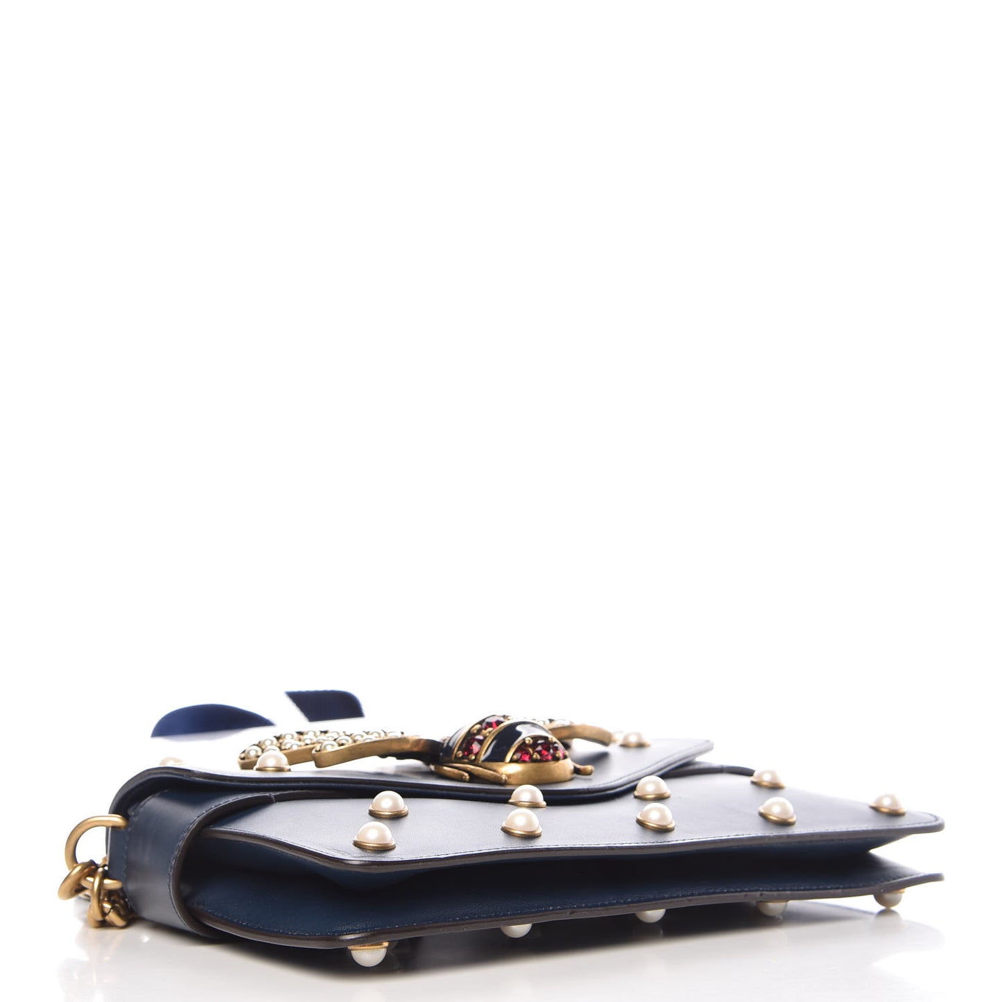 Nappa Pearl Studded Mini Queen Margaret Broadway Shoulder Bag Blue Agata