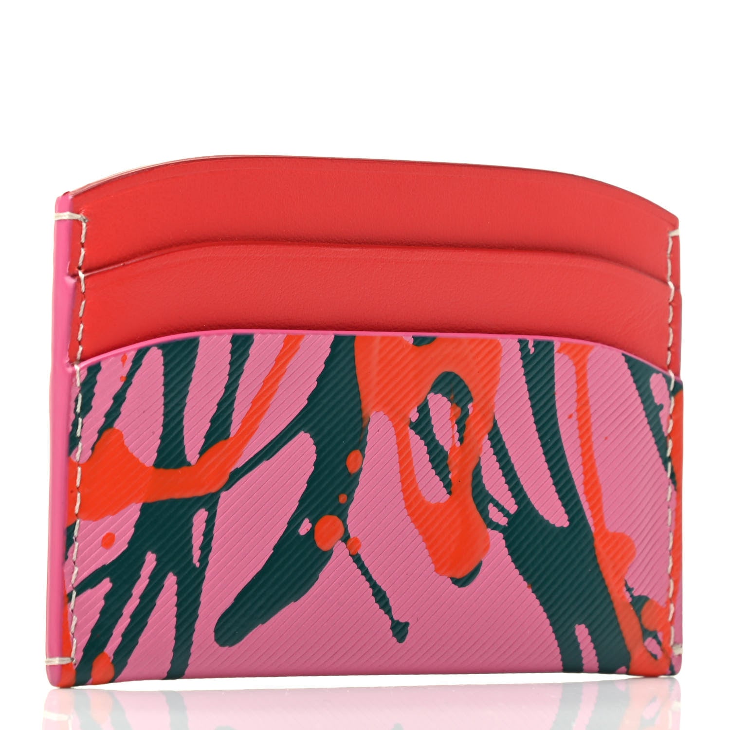 Burberry Trench Calfskin Splash Print Izzy Card Case Rose Pink Orange Red 2 of 3