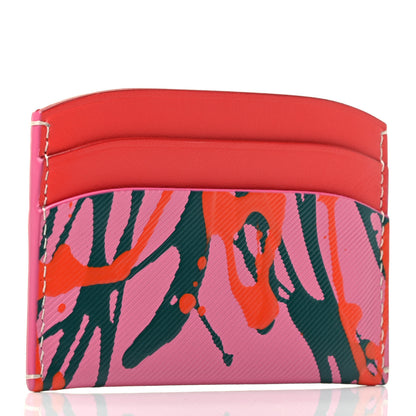 Burberry Trench Calfskin Splash Print Izzy Card Case Rose Pink Orange Red 2 of 3